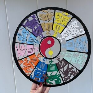 Colorful Yin Yang Zodiac Wall Art/ laser cut wood/ astrology wall hanging